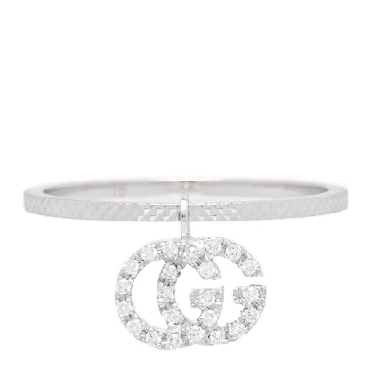 Gucci 18K White Gold Diamond Running G Charm Ring 54 6.75 1 of 5
