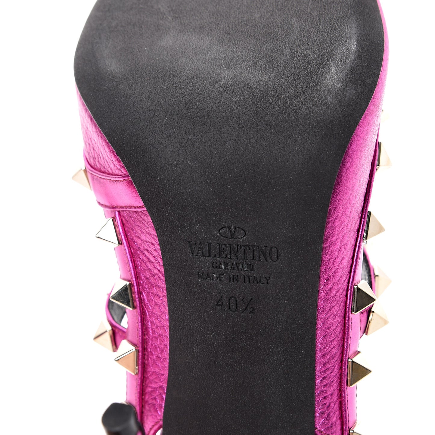 Metallic Pebbled Calfskin Rockstud Ankle Strap Pumps 40.5 Peony