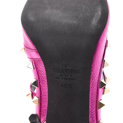 Valentino Garavani Metallic Pebbled Calfskin Rockstud Ankle Strap Pumps 40.5 Peony 7 of 10