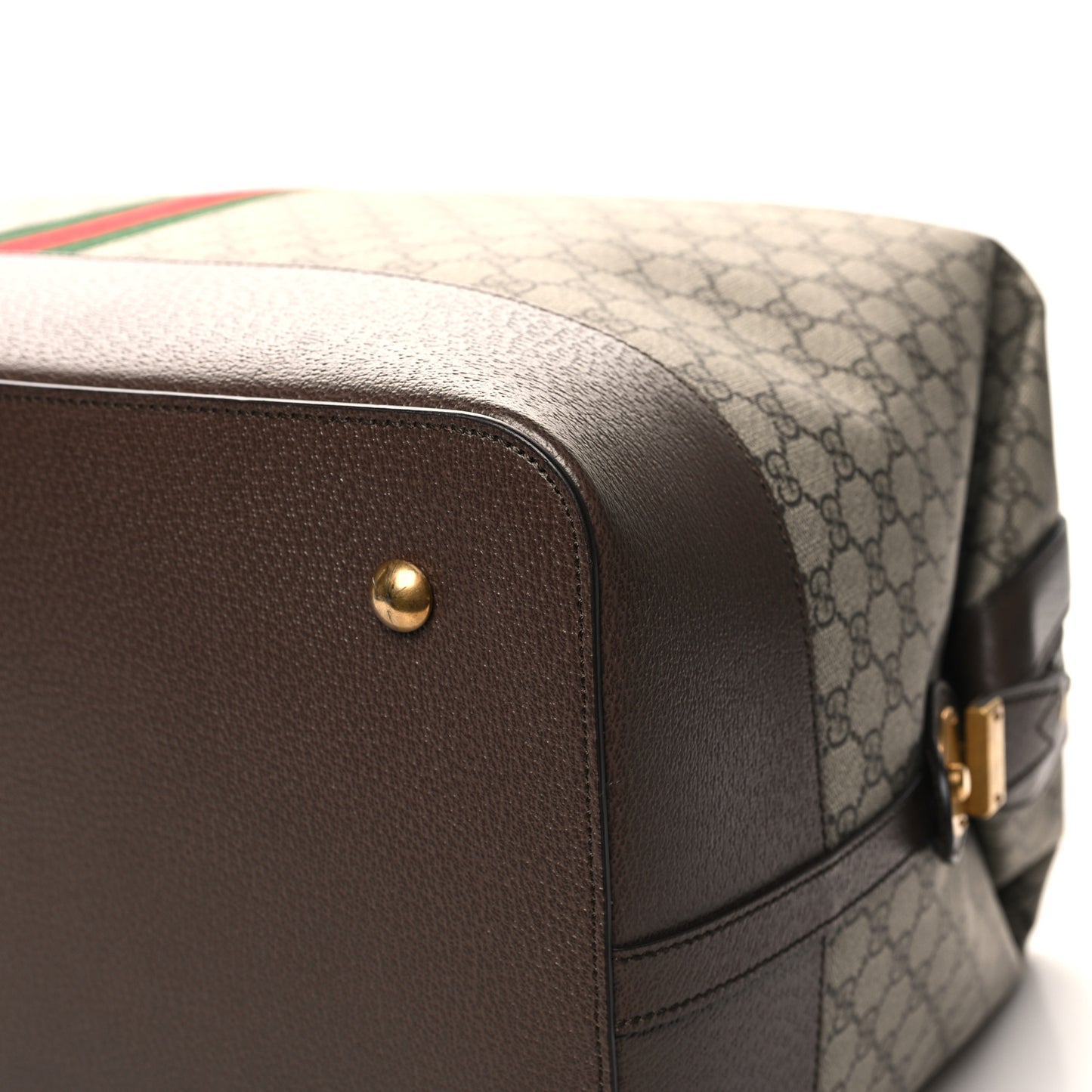 GG Supreme Monogram Textured Dollar Calfskin Web Savoy Travel Bag Beige Ebony New Acero