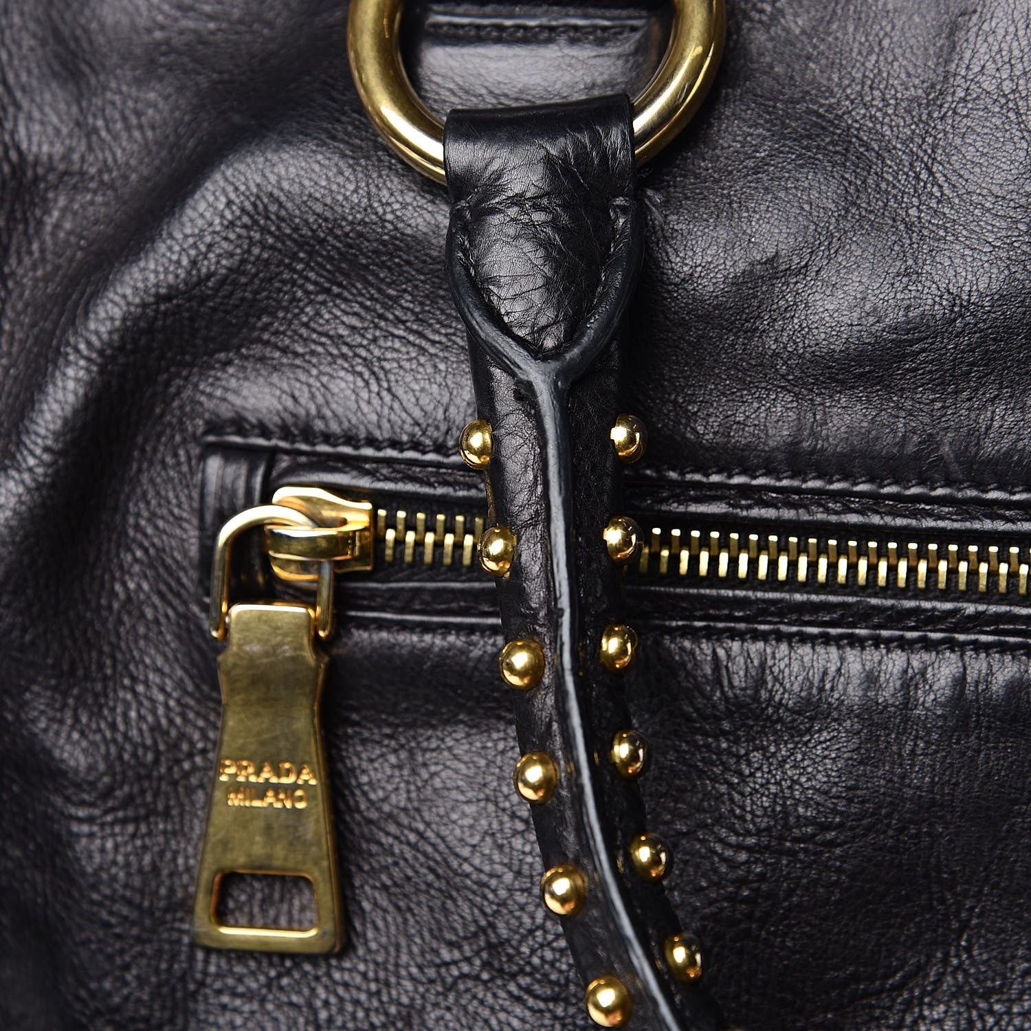 Prada Glace Calf Studded Tote Black 12 of 13