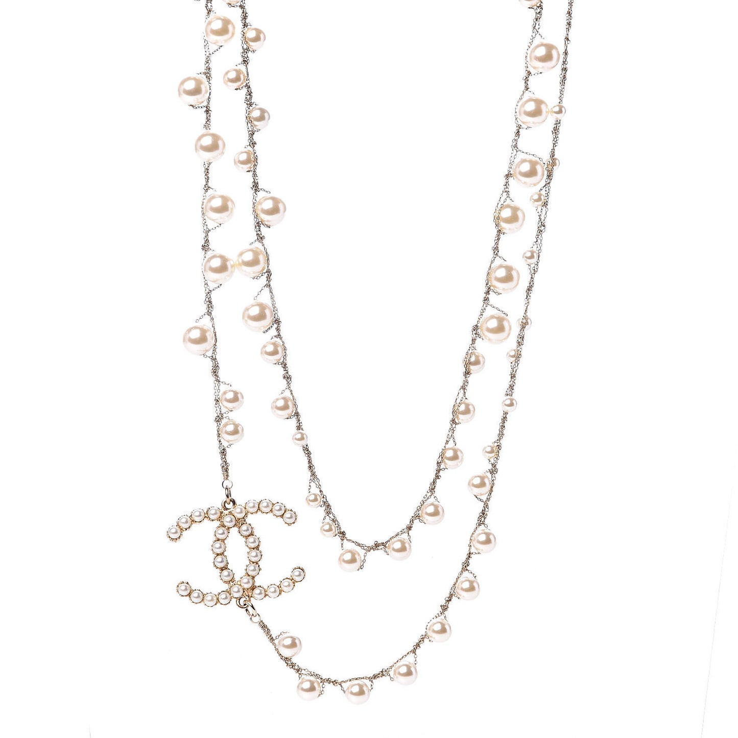 Pearl CC Long Necklace Gold