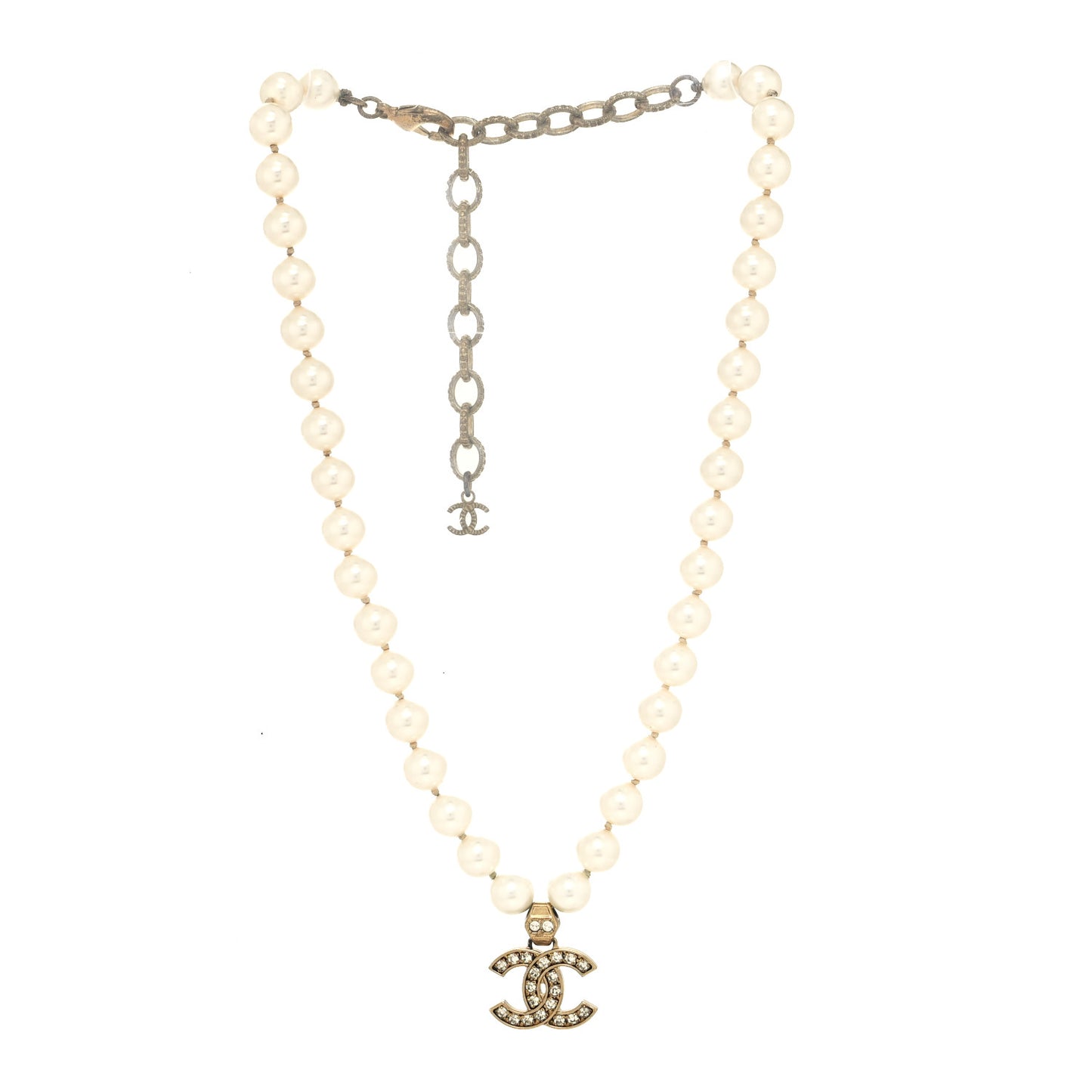 Pearl Crystal CC Short Necklace Gold