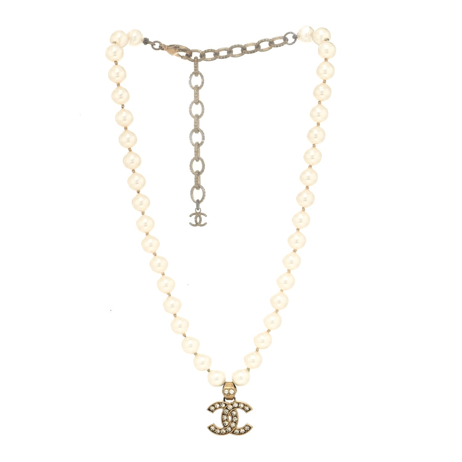 Chanel Pearl Crystal CC Short Necklace Gold 3 of 5