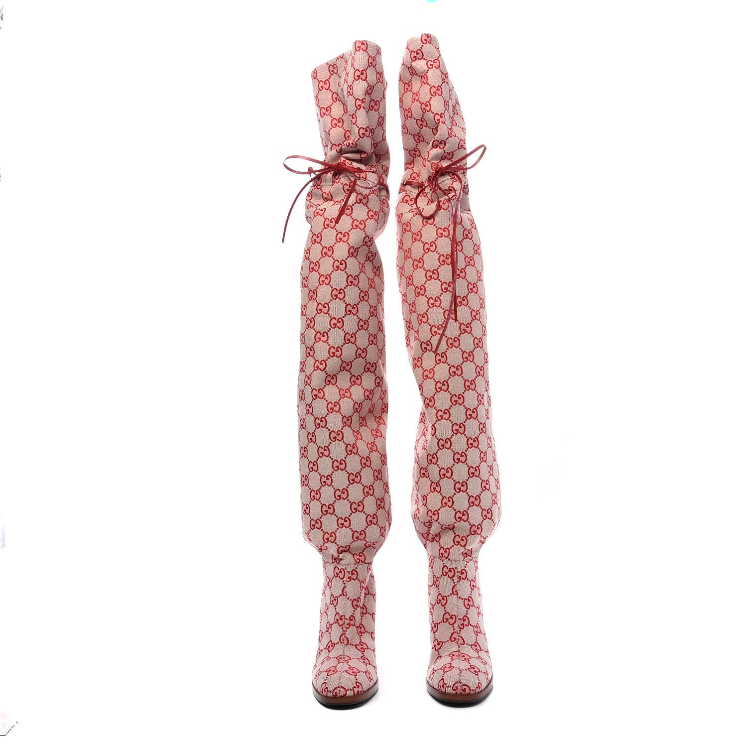 Gucci Monogram Over The Knee Boots 36 Gardenia Hibiscus Red 2 of 7