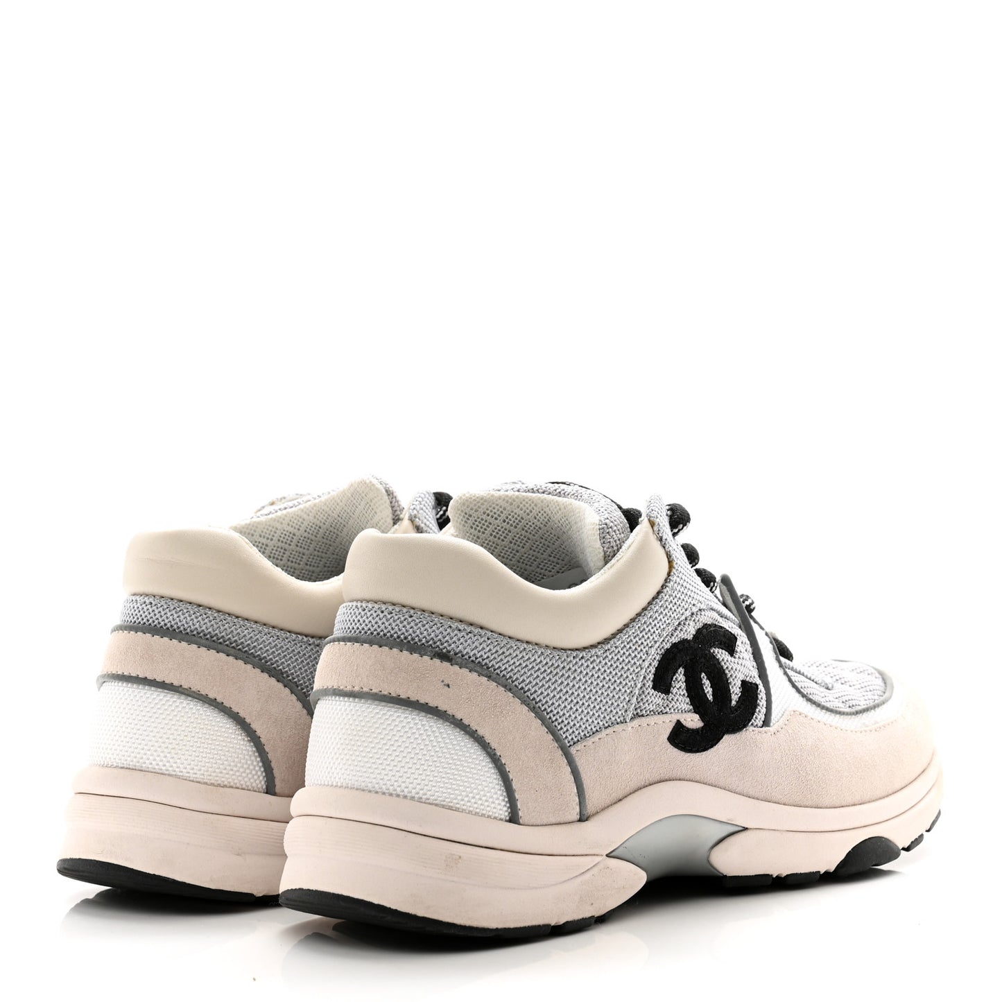 Nylon Calfskin Suede Womens CC Sneakers 36 Grey White