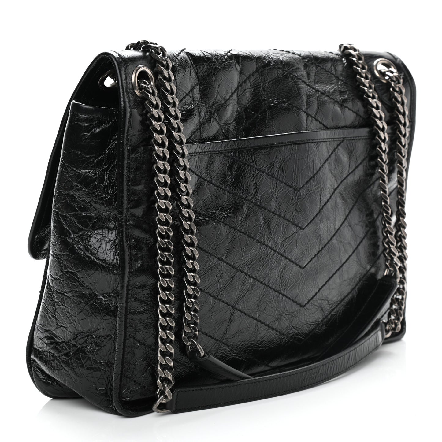 Crinkled Calfskin Matelasse Monogram Large Niki Chain Satchel Black