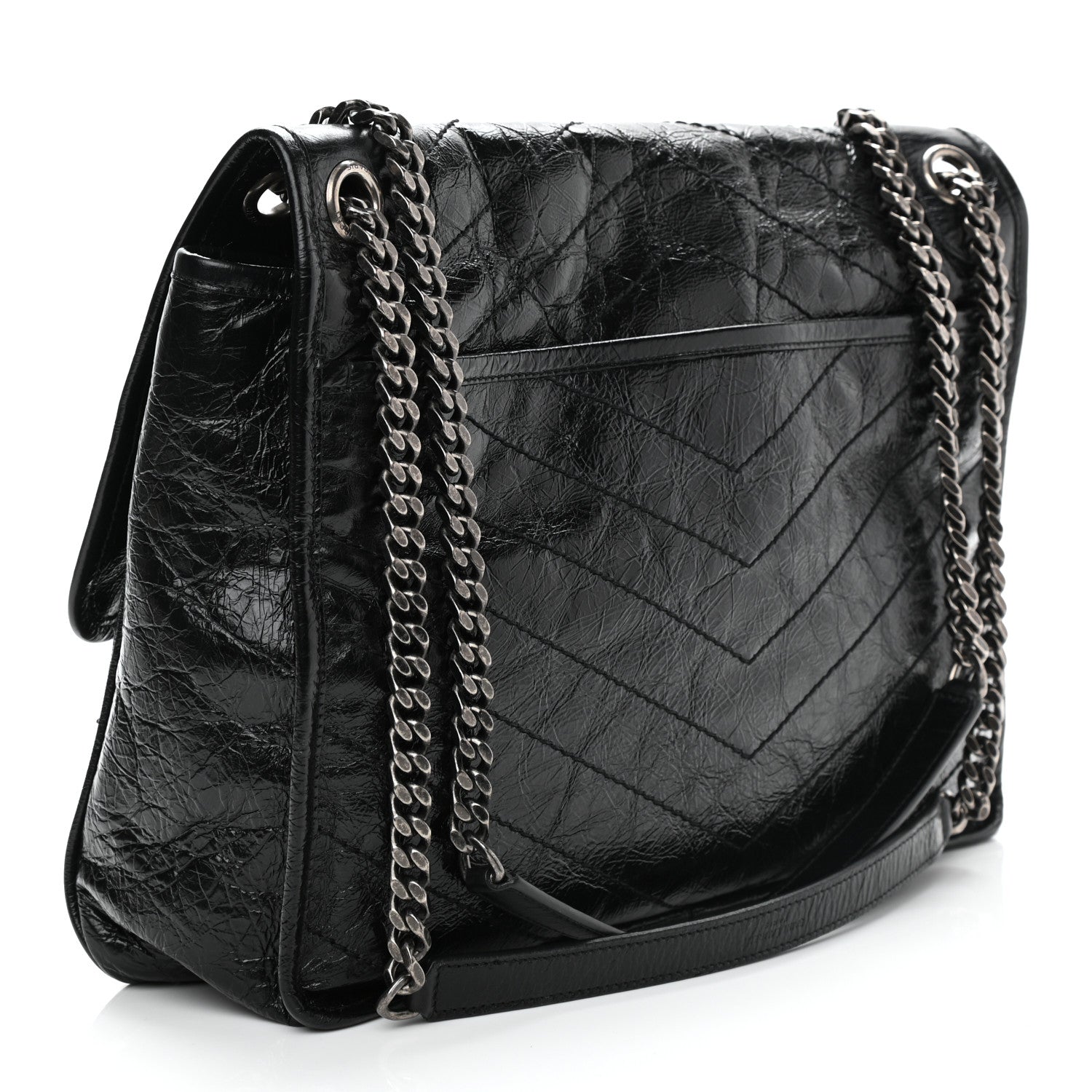 Saint Laurent Crinkled Calfskin Matelasse Monogram Large Niki Chain Satchel Black 3 of 11