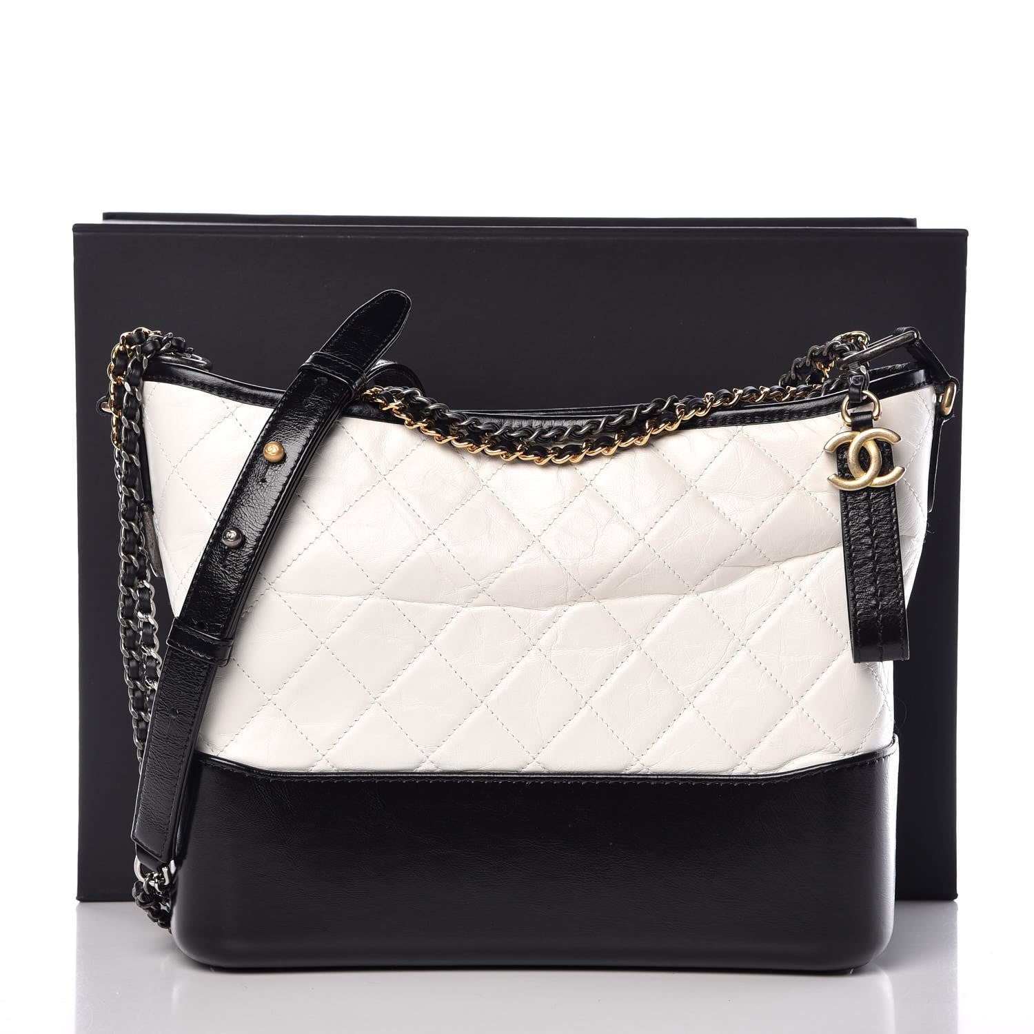 Chanel Aged Calfskin Quilted Medium Gabrielle Hobo Black White 10 of 10