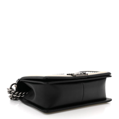 Chanel Calfskin Pleated Medium Boy In Rome Flap Black White 4 of 11