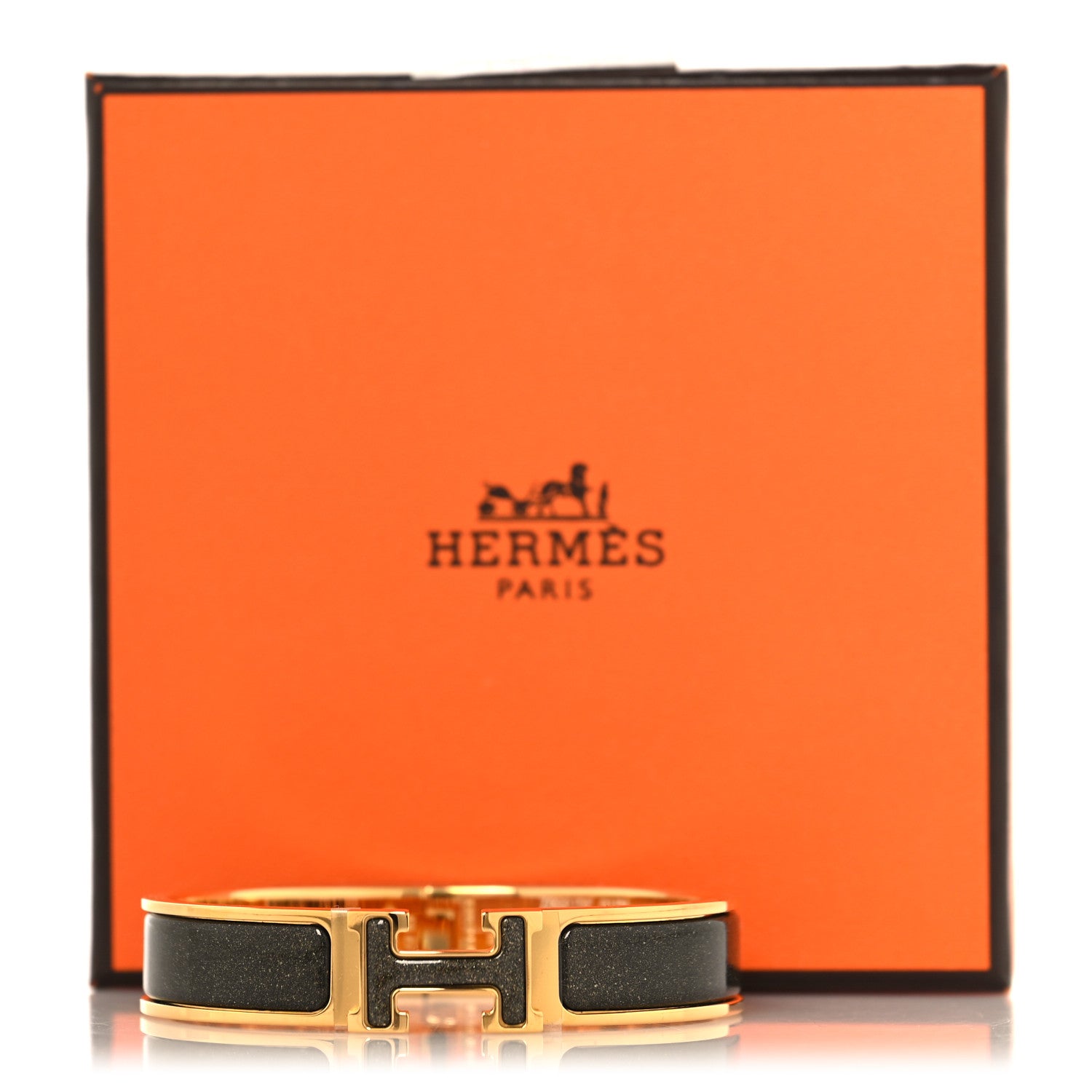 Hermes Enamel Glitter Narrow Clic Clac H Bracelet PM Black Dore 5 of 5