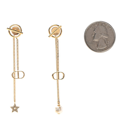Christian Dior Pearl Crystal Star Chain Earrings Gold 2 of 4