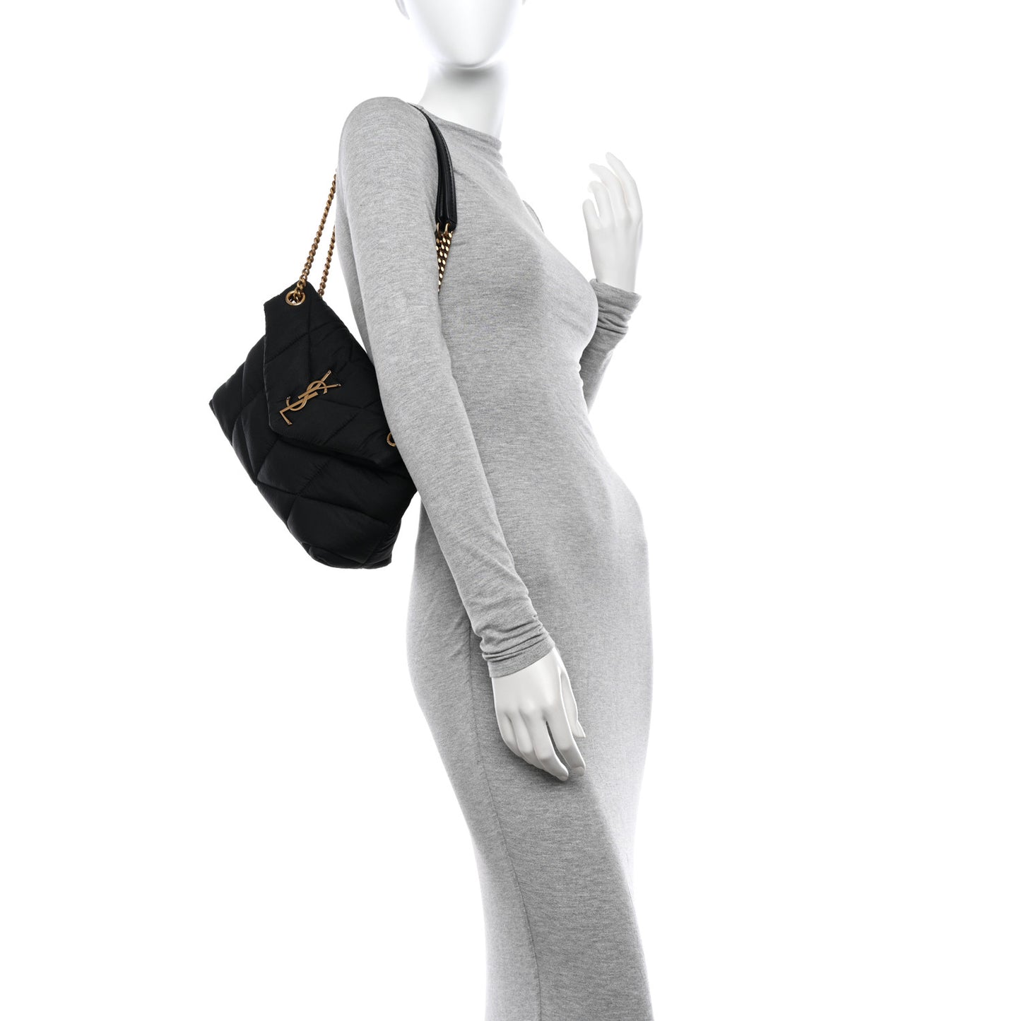 Nylon Quilted Small Loulou Puffer Monogram Chain Satchel Black