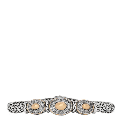 John Hardy Sterling Silver 22K Yellow Gold White Topaz Hammered Station Bracelet 1 of 3