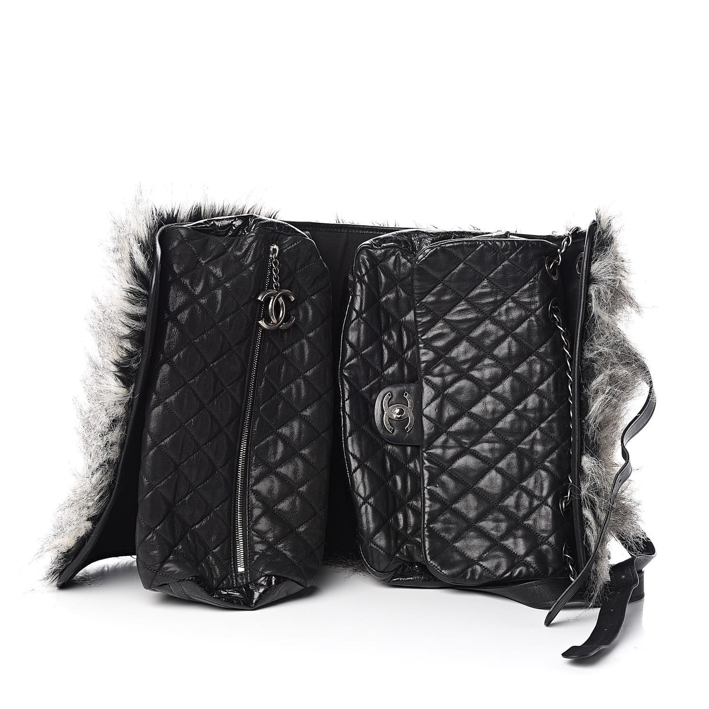 Iridescent Calfskin Fantasy Fur Backpack Grey