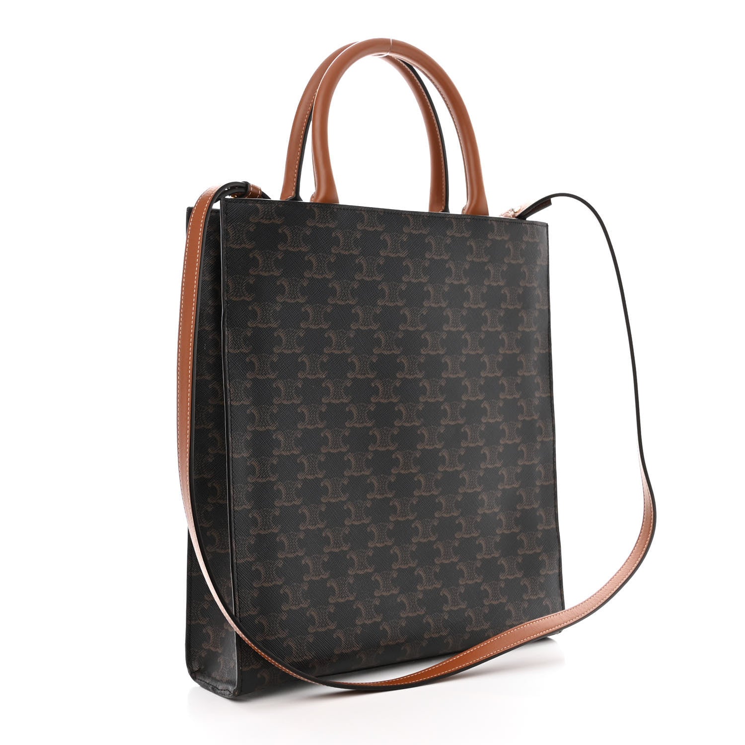 Celine Triomphe Canvas Calfskin Small Vertical Cabas Tan 3 of 13
