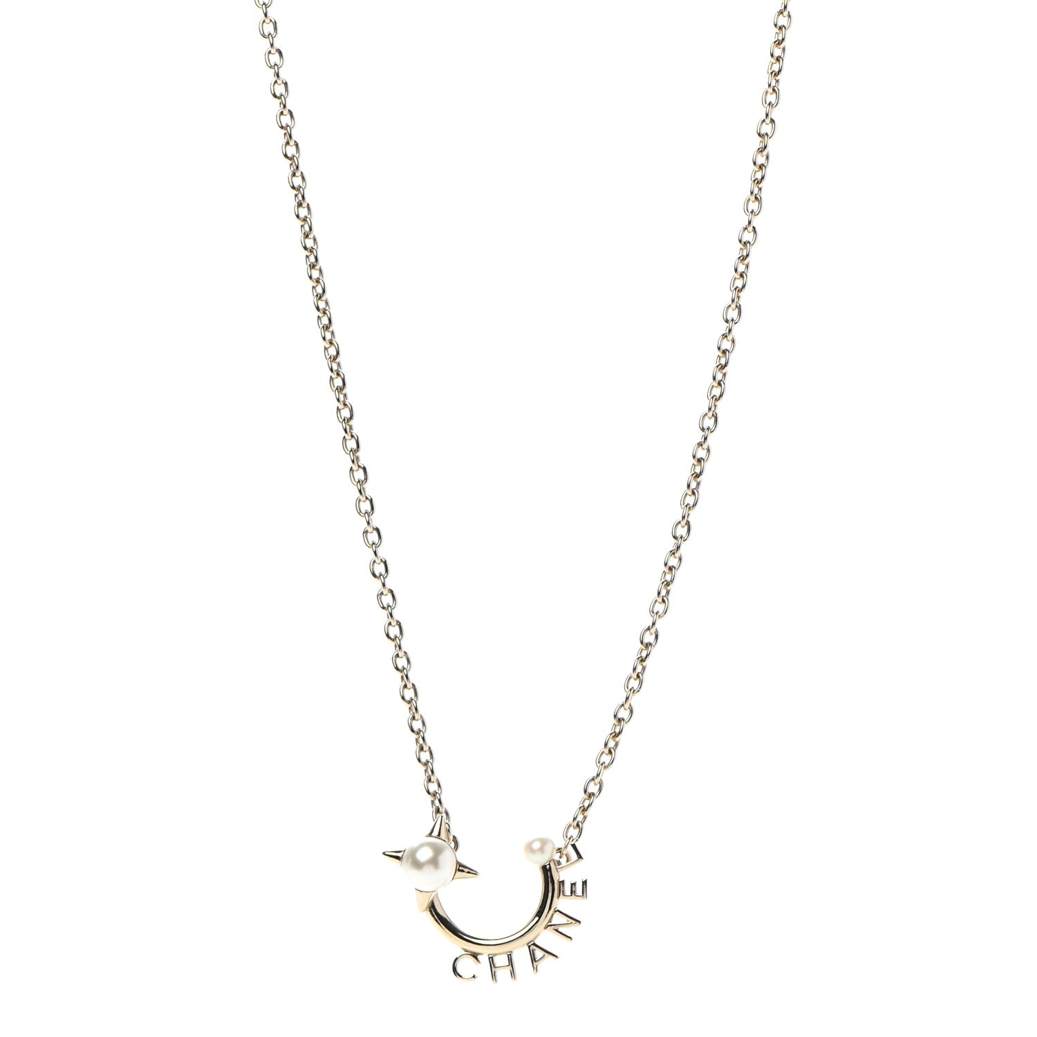 Chanel Pearl Logo Necklace Gold 1 of 7