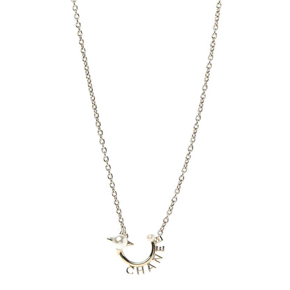 Chanel Pearl Logo Necklace Gold 1 of 7