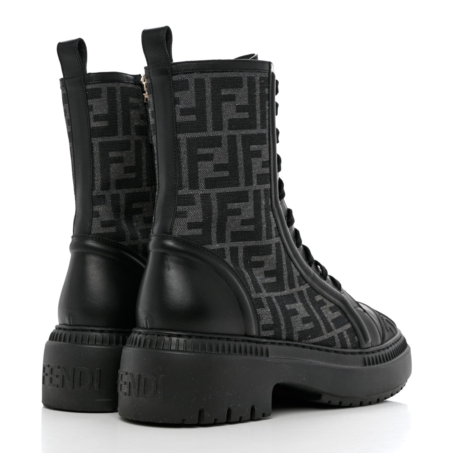 Fabric Jacquard Vitello FF Domino 50mm Biker Boots 38 Black Asfalto