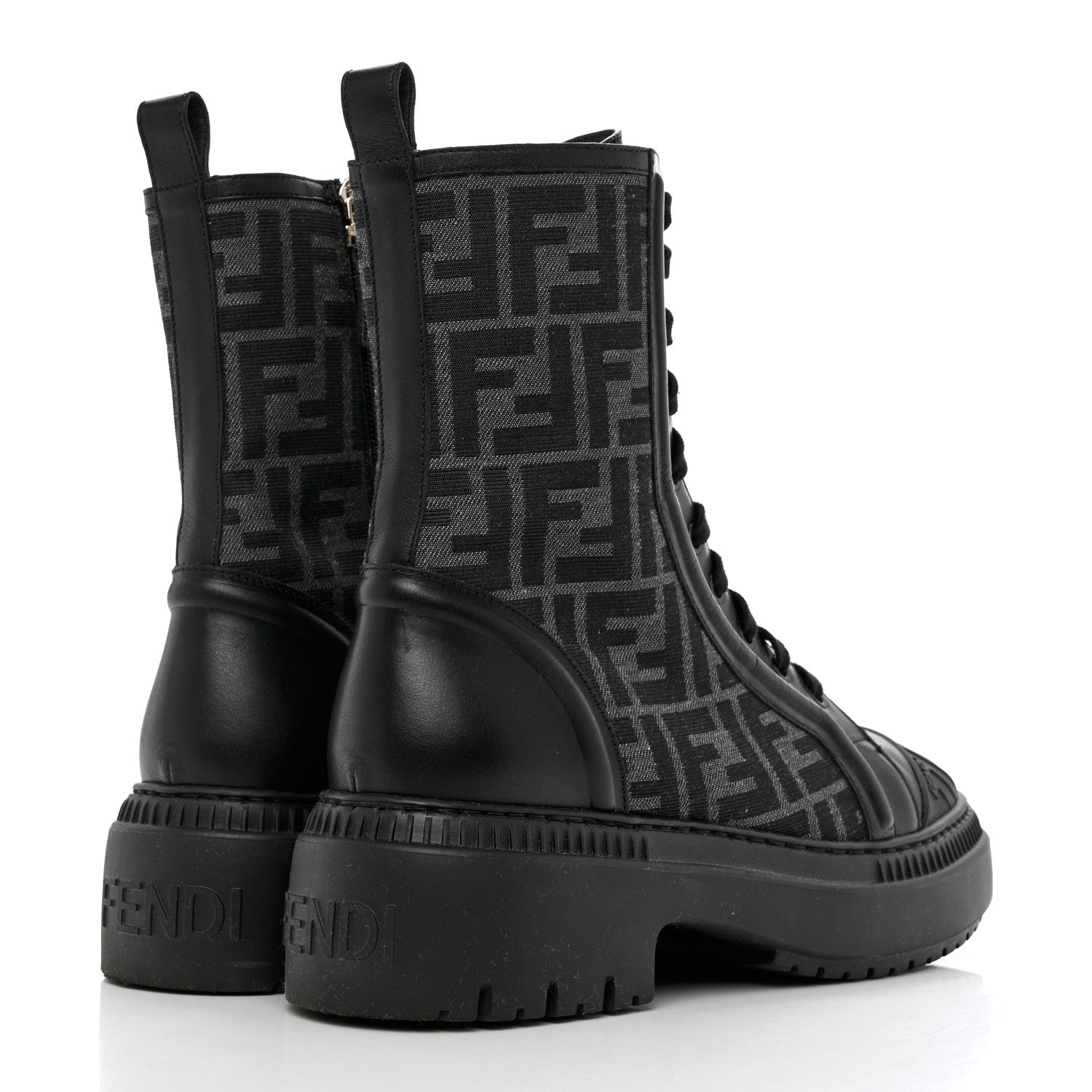 Fendi Fabric Jacquard Vitello FF Domino 50mm Biker Boots 38 Black Asfalto 4 of 8