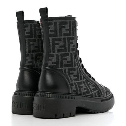 Fendi Fabric Jacquard Vitello FF Domino 50mm Biker Boots 38 Black Asfalto 4 of 8