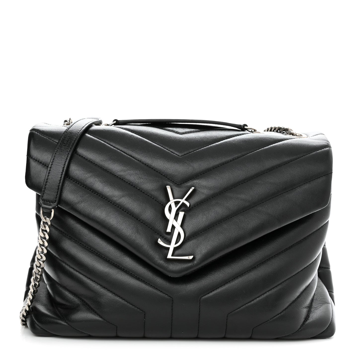 Calfskin Y Quilted Monogram Medium Loulou Chain Satchel Black