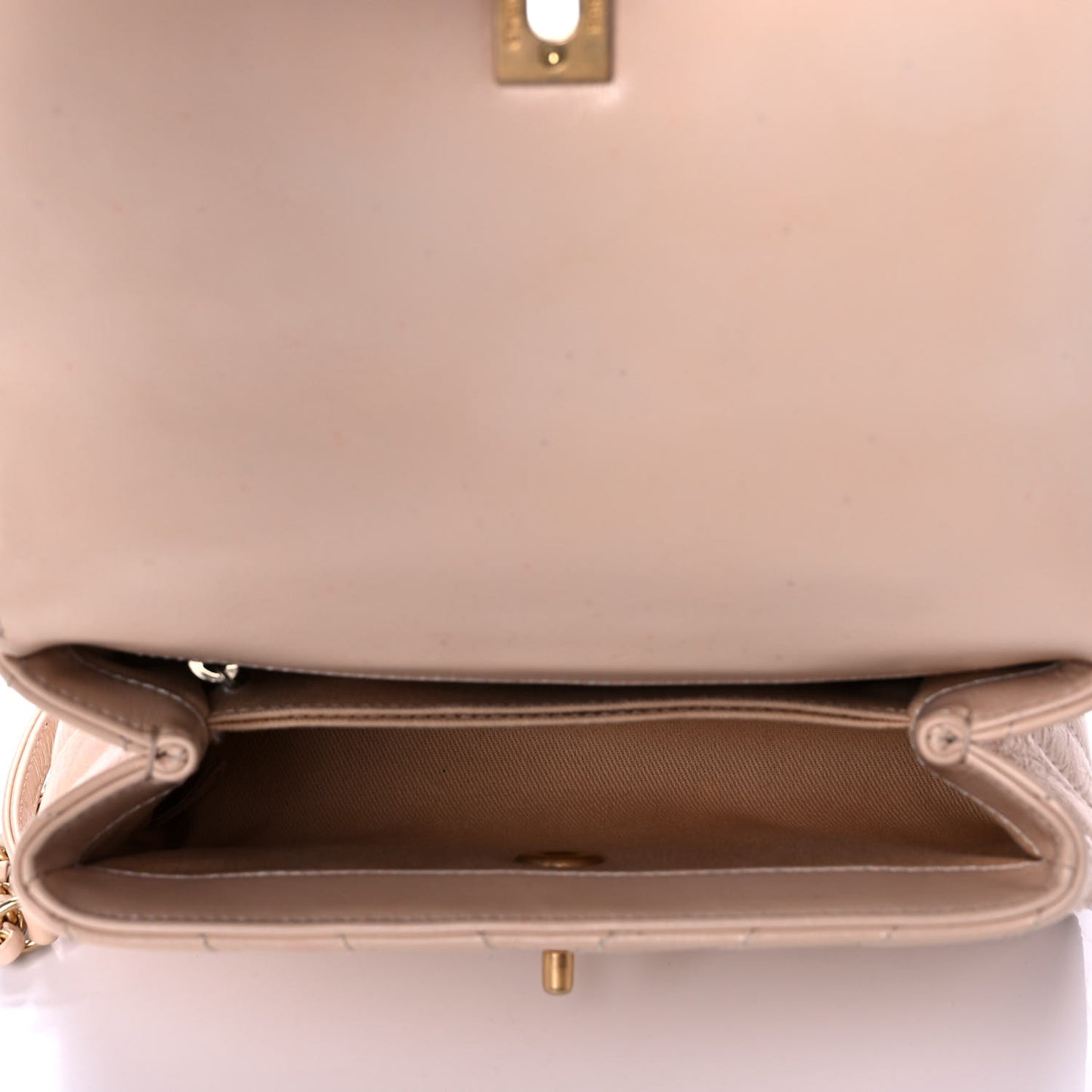 Calfskin Chevron Quilted Mini Coco Handle Flap Beige