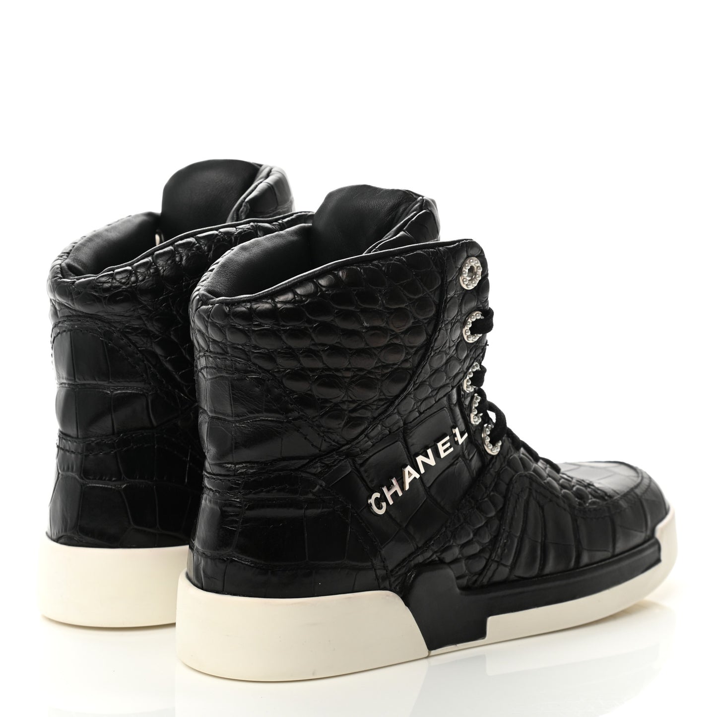 Calfskin Crocodile Embossed Cocodile High Top Sneakers 36.5 Black