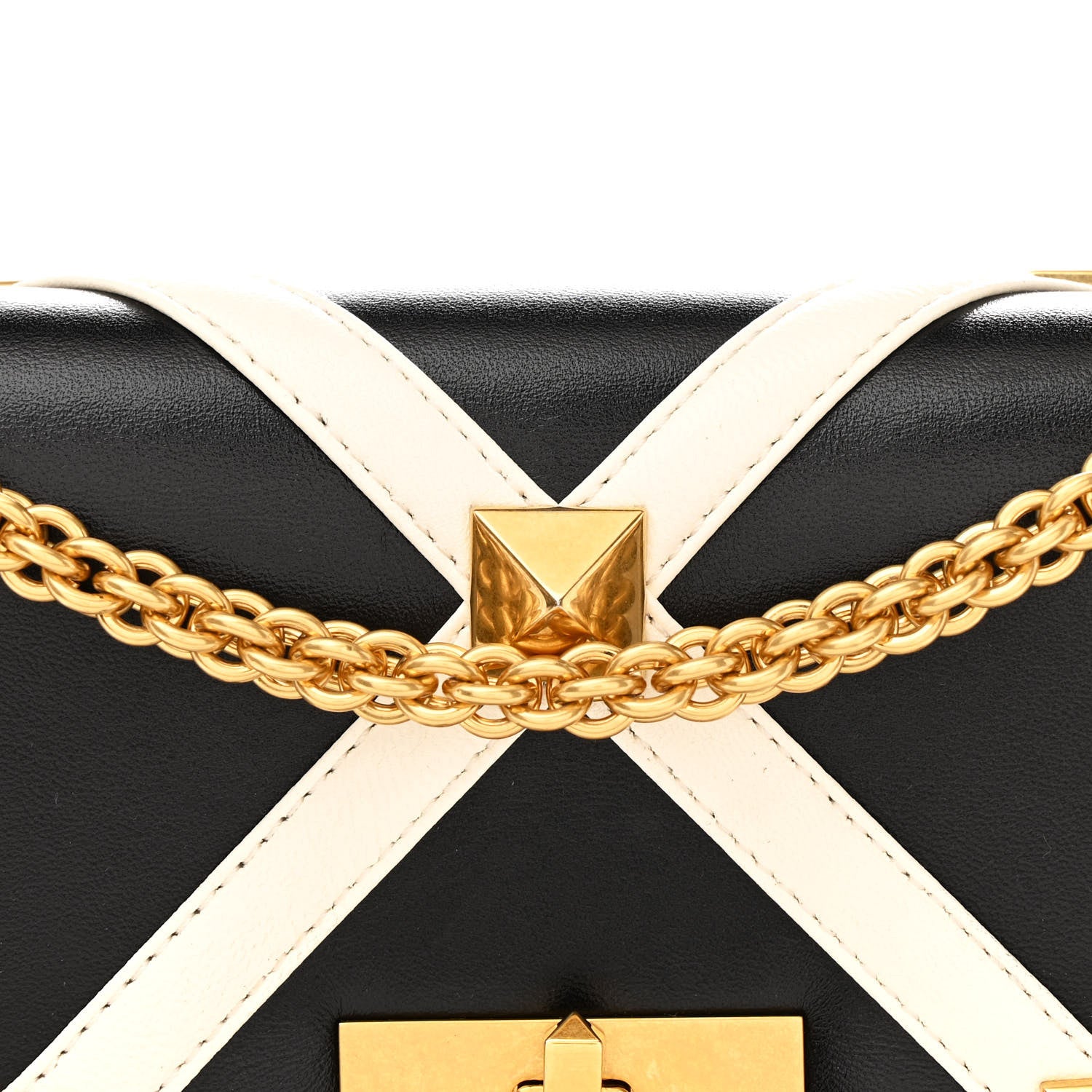 Valentino Garavani Nappa Large Roman Stud Shoulder Bag Black White 7 of 9