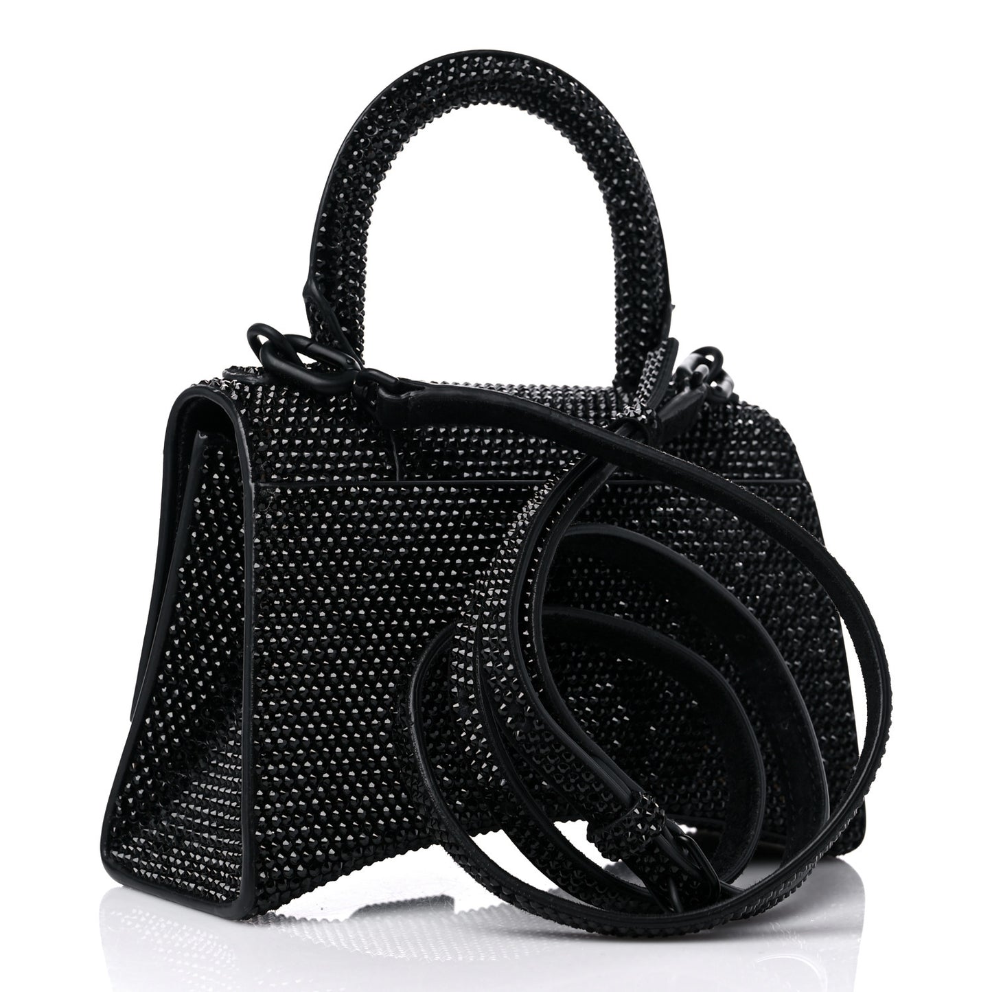 Strass Suede Hourglass Top Handle Bag XS Black Jet