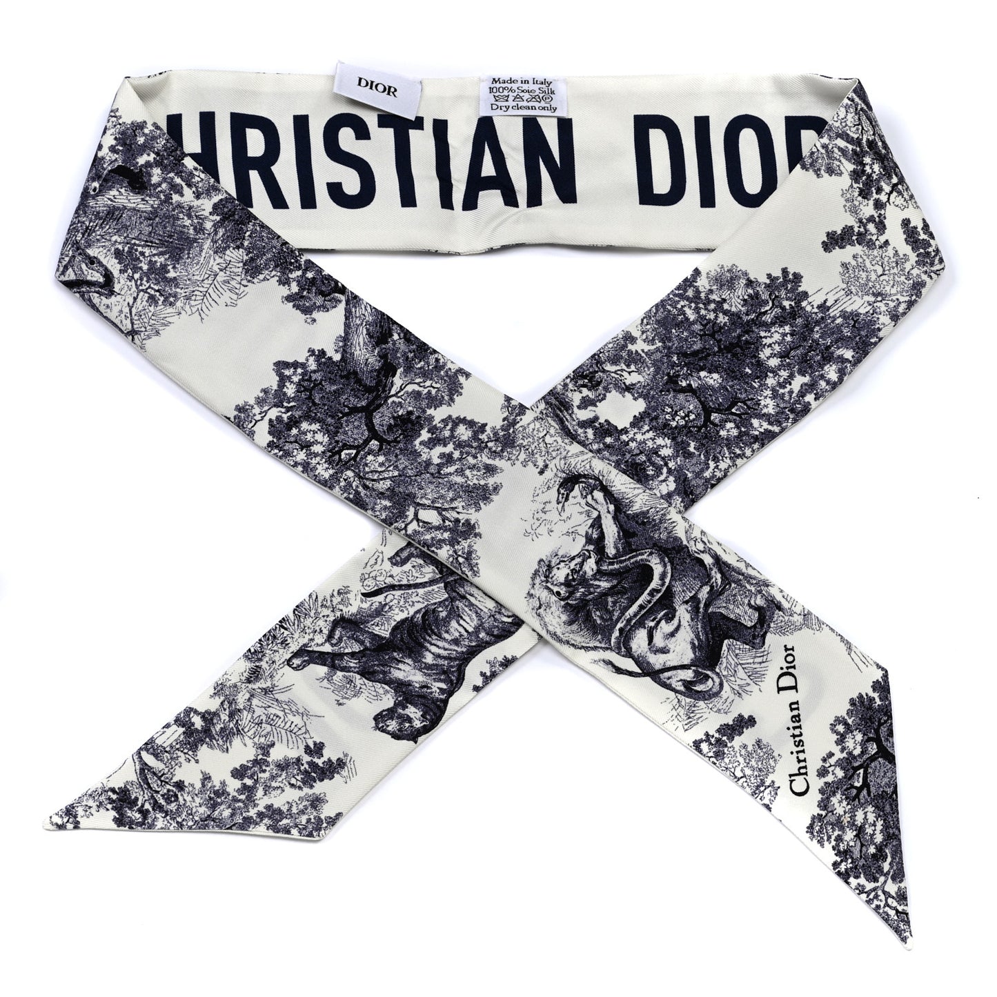 Silk Toile De Jouy Mitzah Scarf Navy Blue