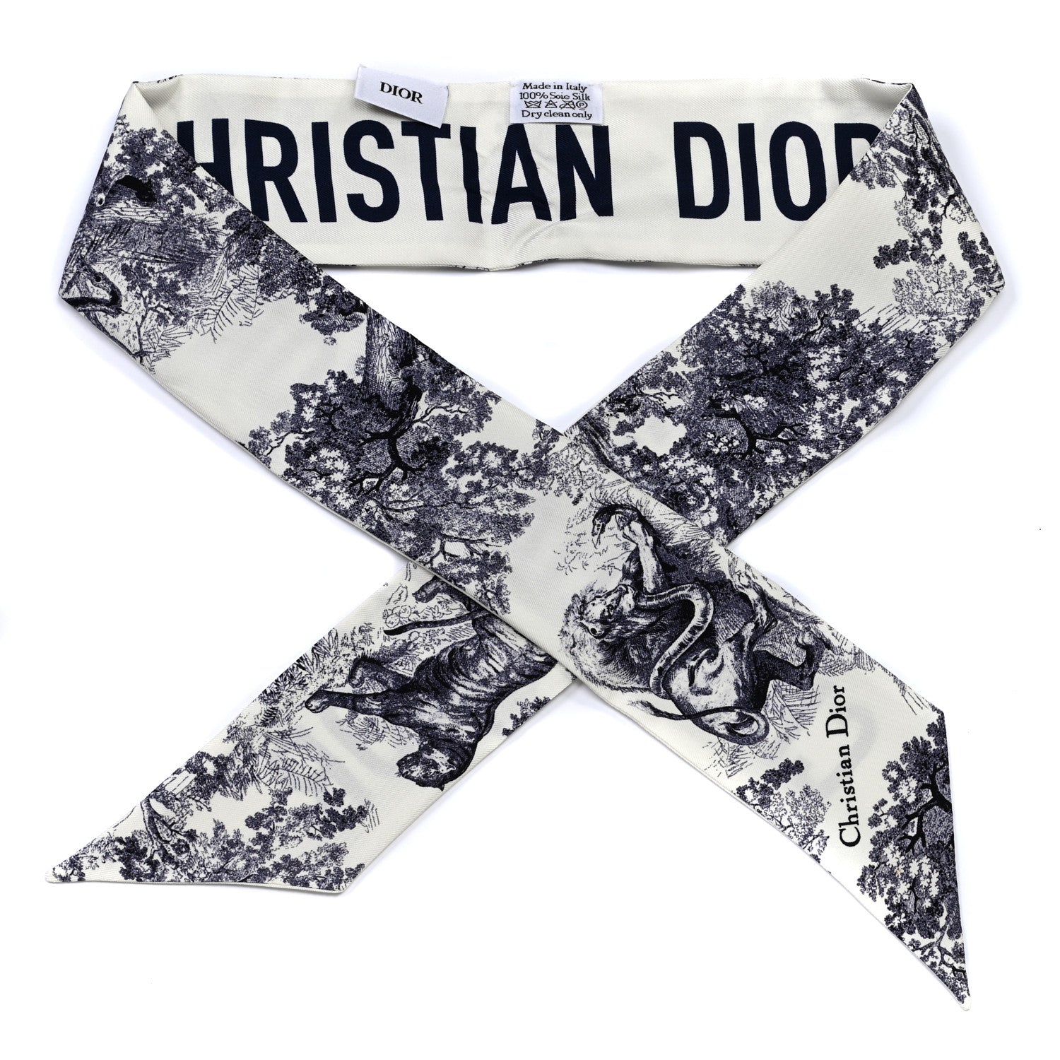 Christian Dior Silk Toile De Jouy Mitzah Scarf Navy Blue 1 of 6