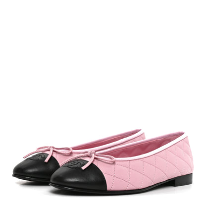 Chanel Lambskin Quilted CC Cap Toe Ballerina Flats 37.5 Pink Black 3 of 8
