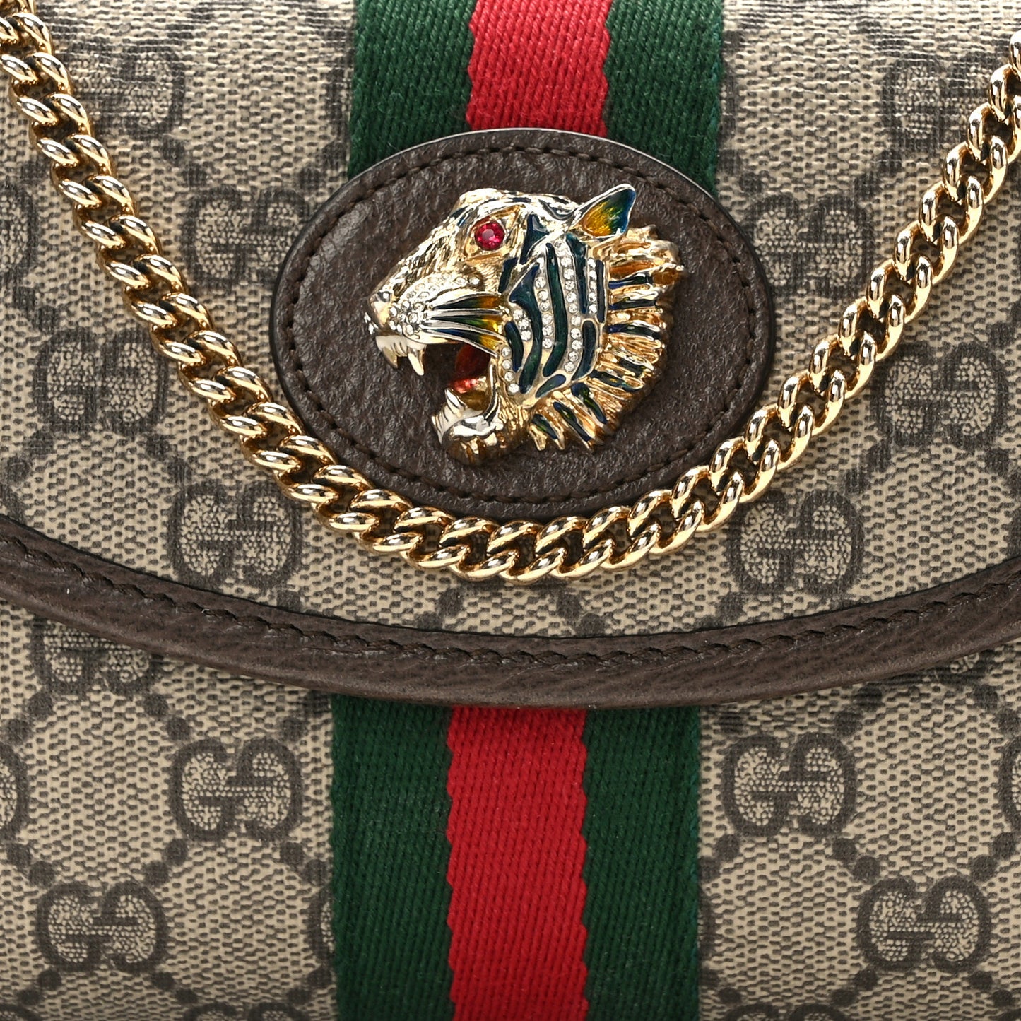 GG Supreme Monogram Web Mini Rajah Slim Flap Shoulder Bag Beige New Acero