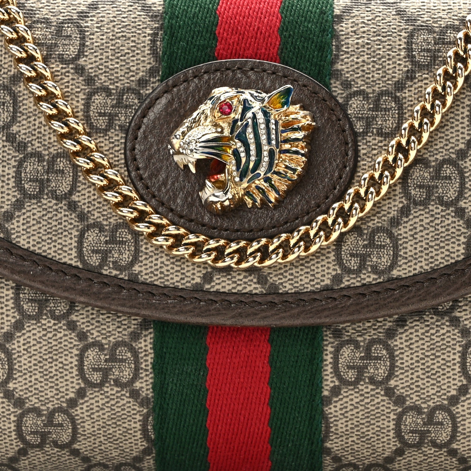 Gucci GG Supreme Monogram Web Mini Rajah Slim Flap Shoulder Bag Beige New Acero 7 of 11