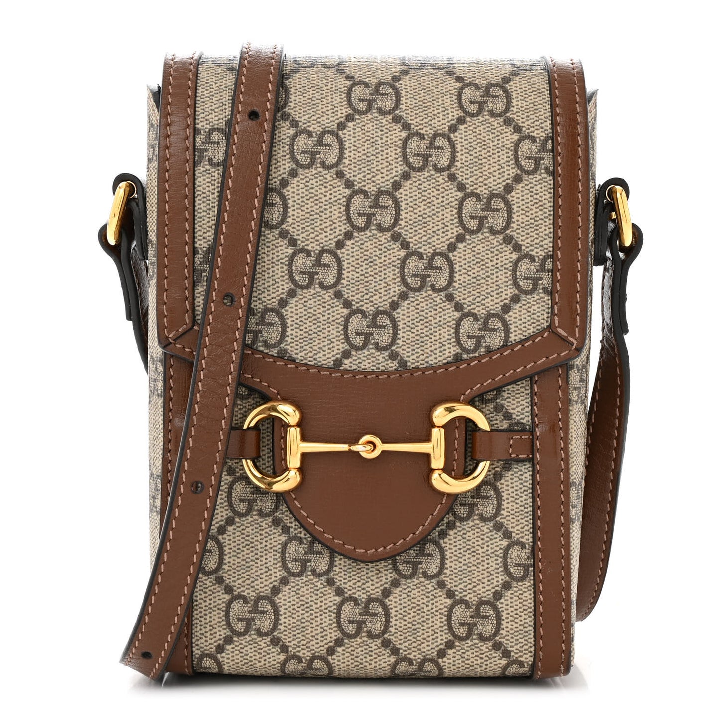 GG Supreme Monogram Mini Horsebit 1955 Crossbody Bag Beige Brown Sugar