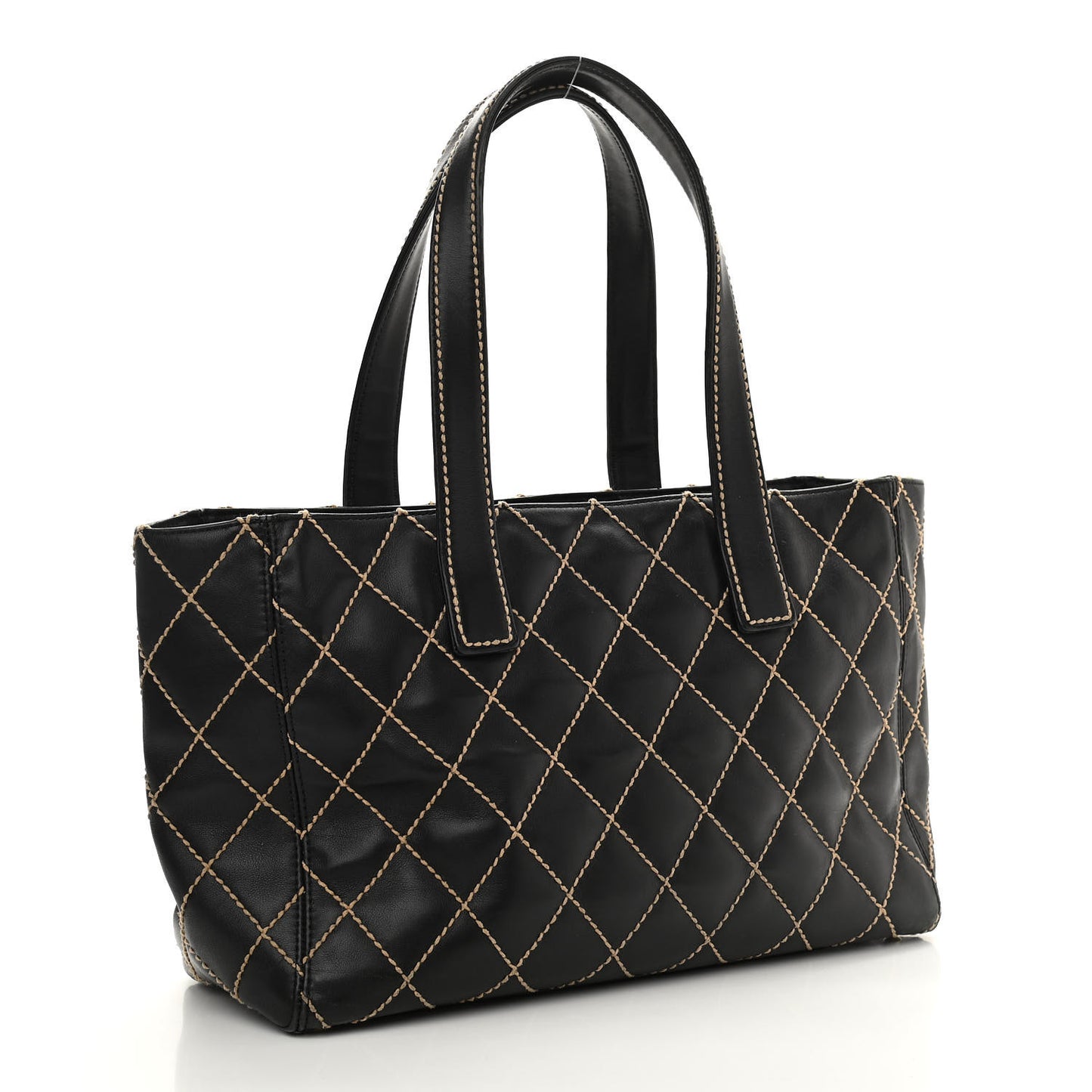 Calfskin Contrast Stitch Surpique Tote Black