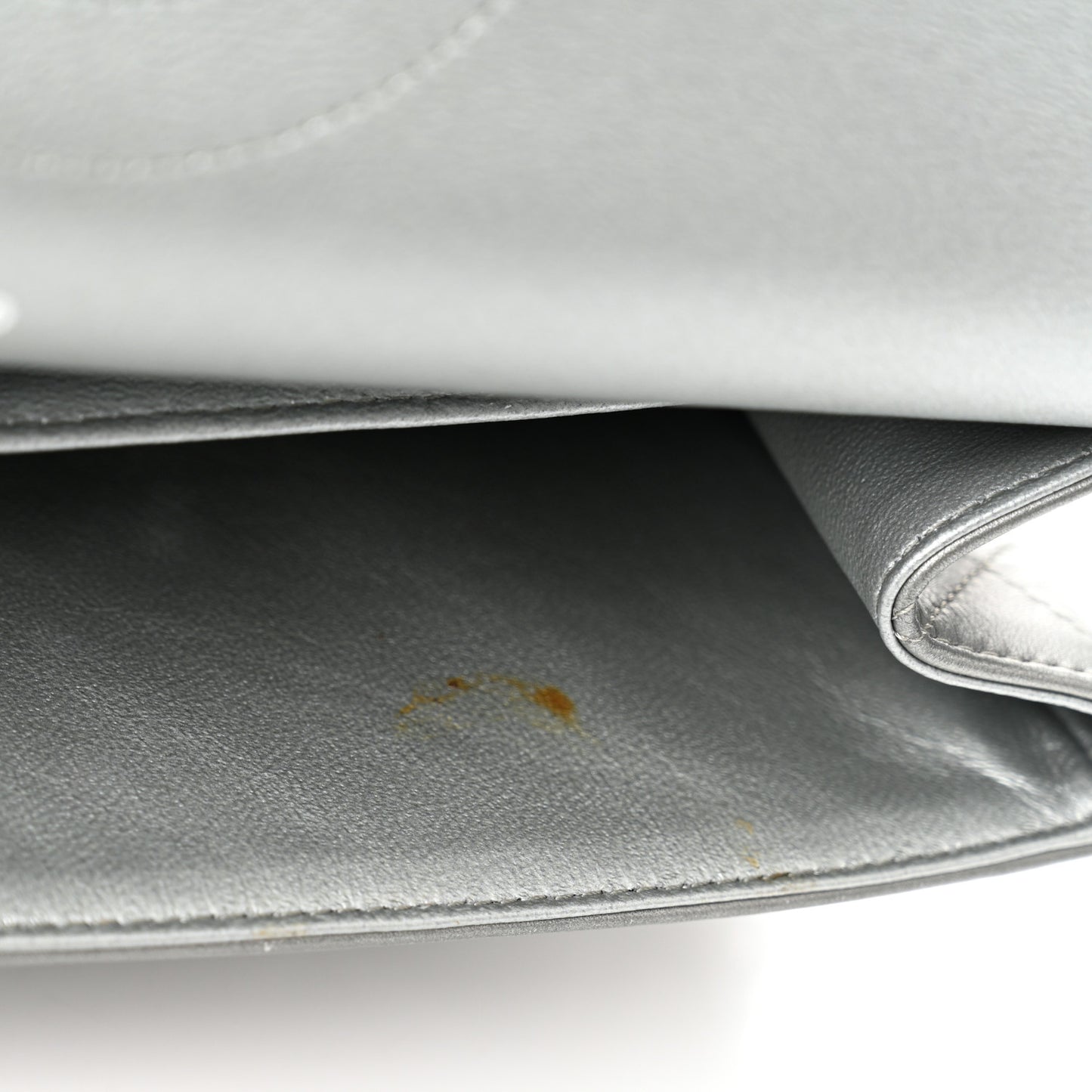 Metallic Calfskin Quilted Jumbo Double Flap Silver