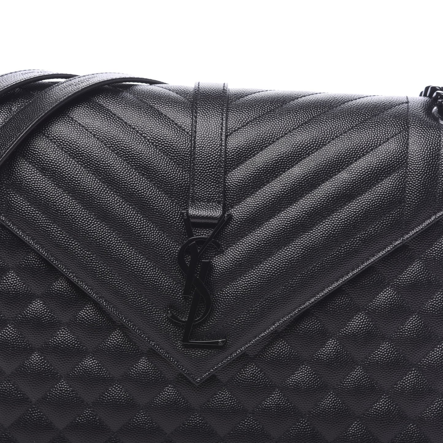 Grain De Poudre Textured Mixed Matelasse Large Triquilt Monogram Monochrome Satchel Black