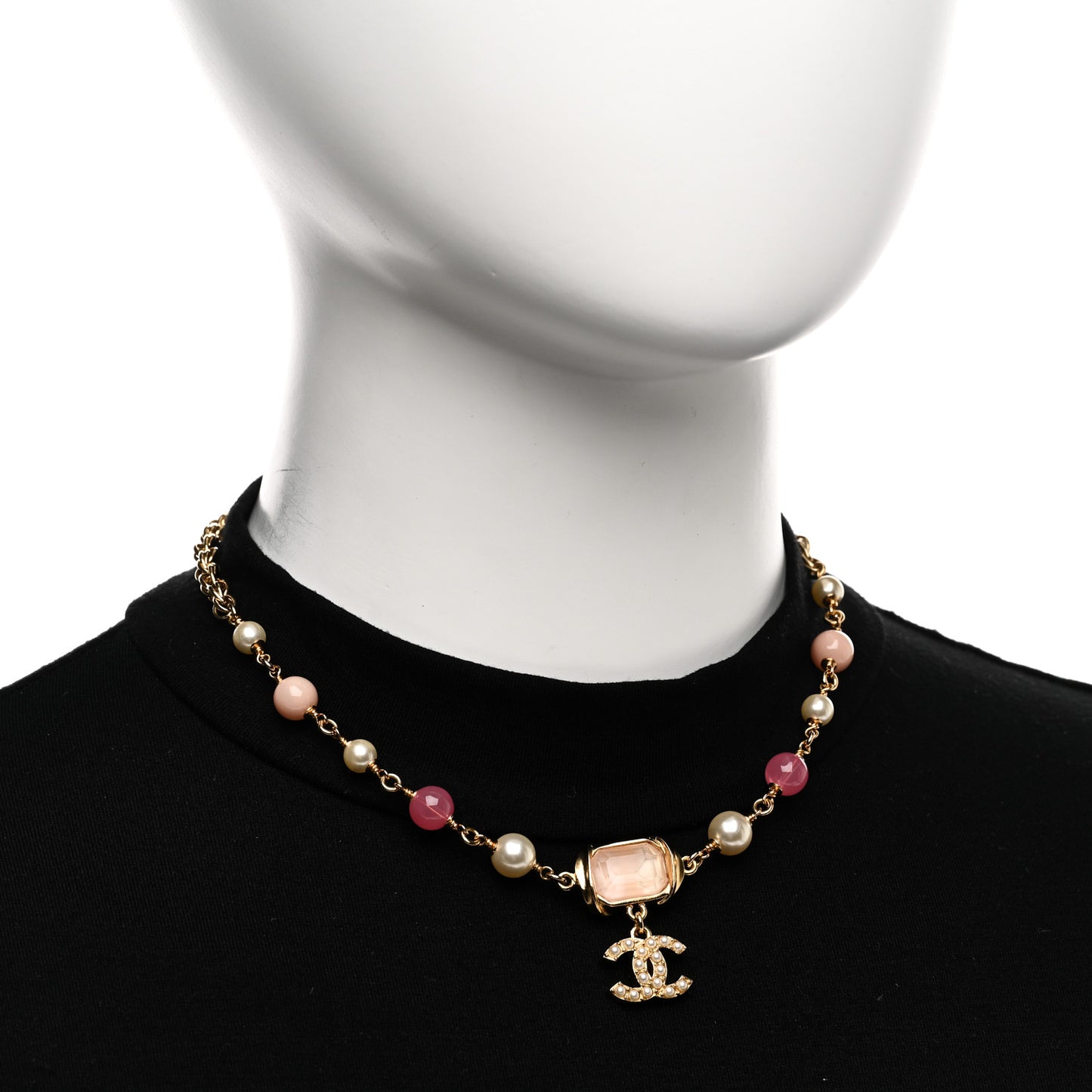 Crystal Pearl Bead CC Choker Gold Pink