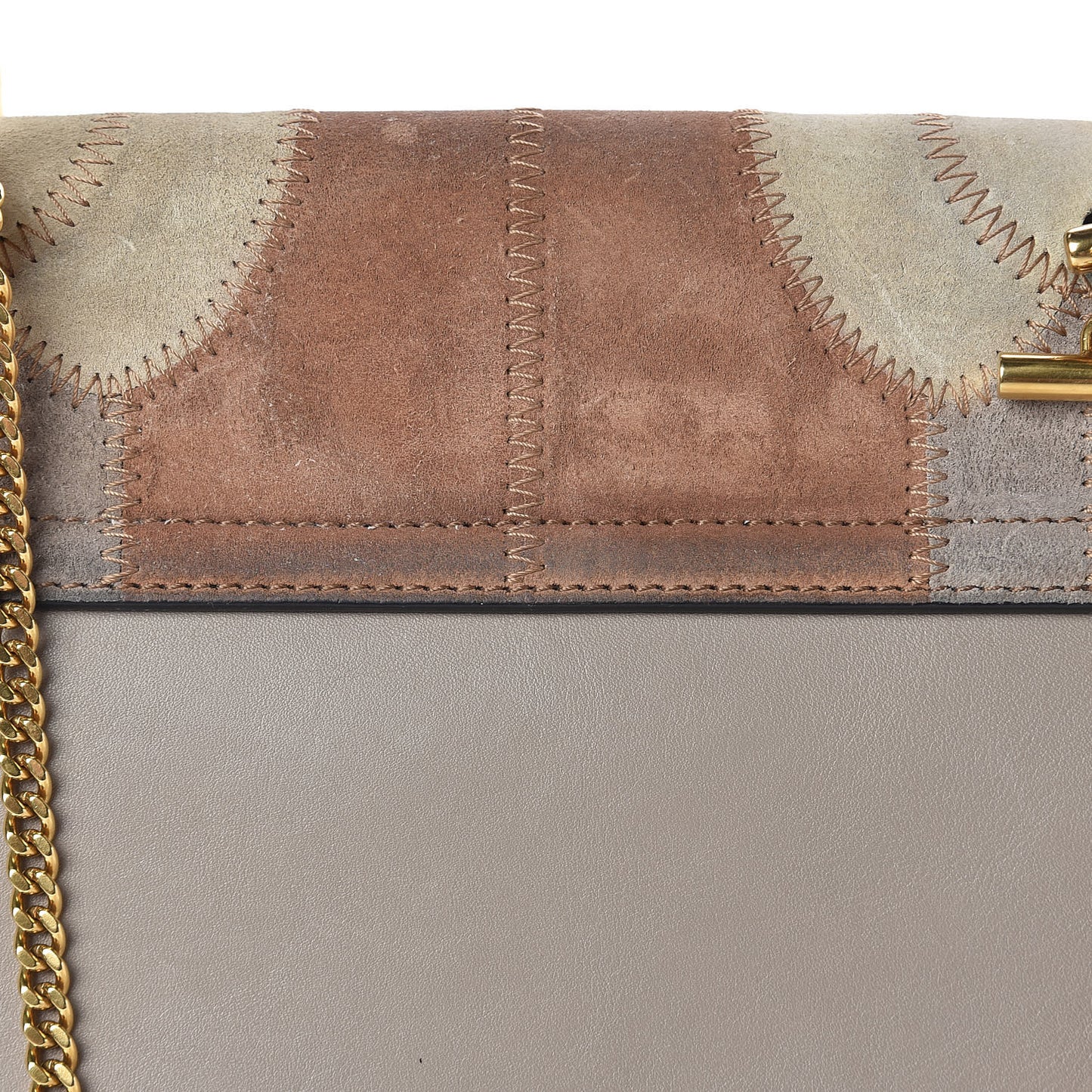Suede Calfskin Patchwork Drew Shoulder Bag Motty Grey