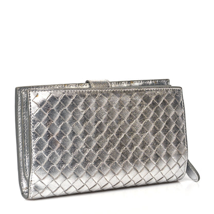 Bottega Veneta Metallic Grosgrain Intrecciato Continental Wallet Silver 3 of 9
