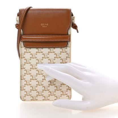 Celine Triomphe Canvas Lambskin Phone Pouch With Flap White Tan 2 of 8