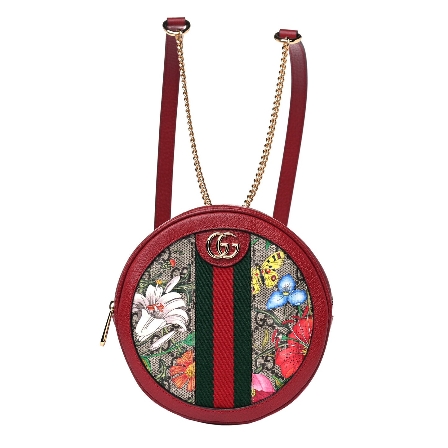 GG Supreme Monogram Web Flora Mini Ophidia Round Backpack Red