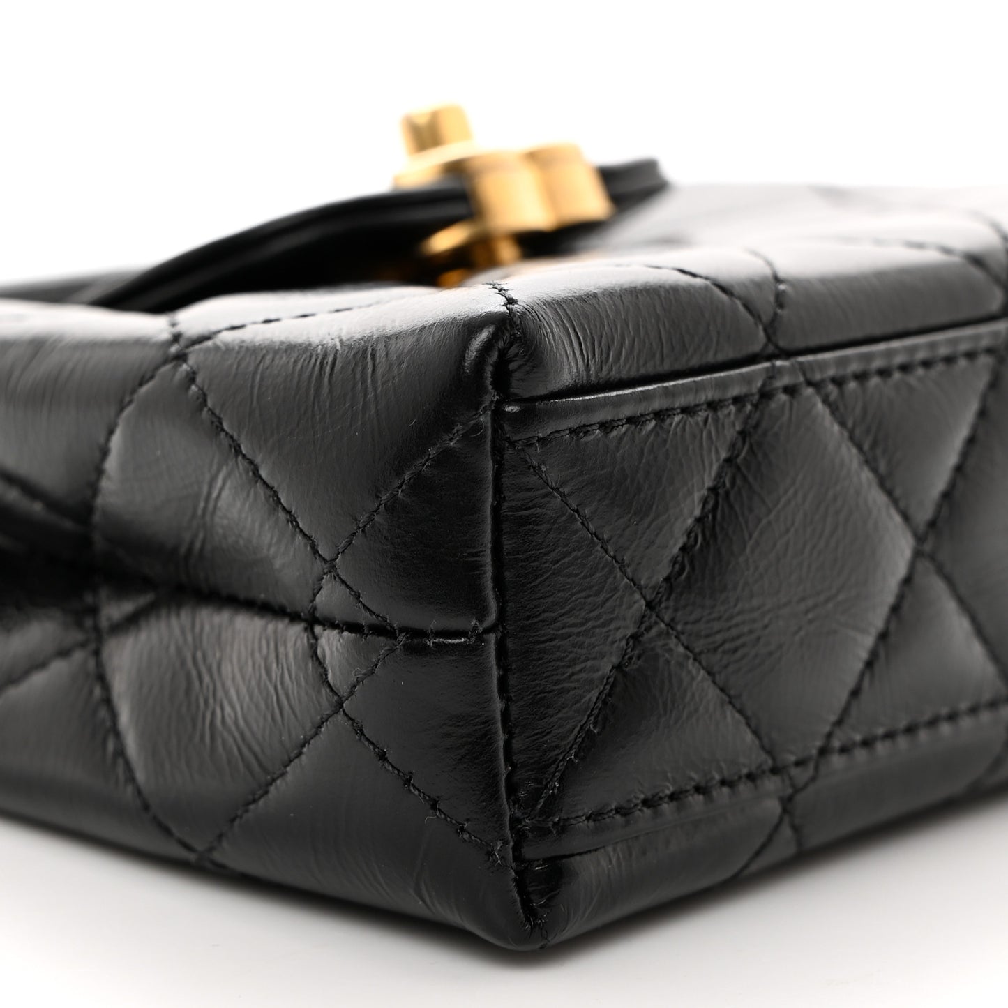 Shiny Aged Calfskin Quilted Mini Nano Kelly Shopper Black