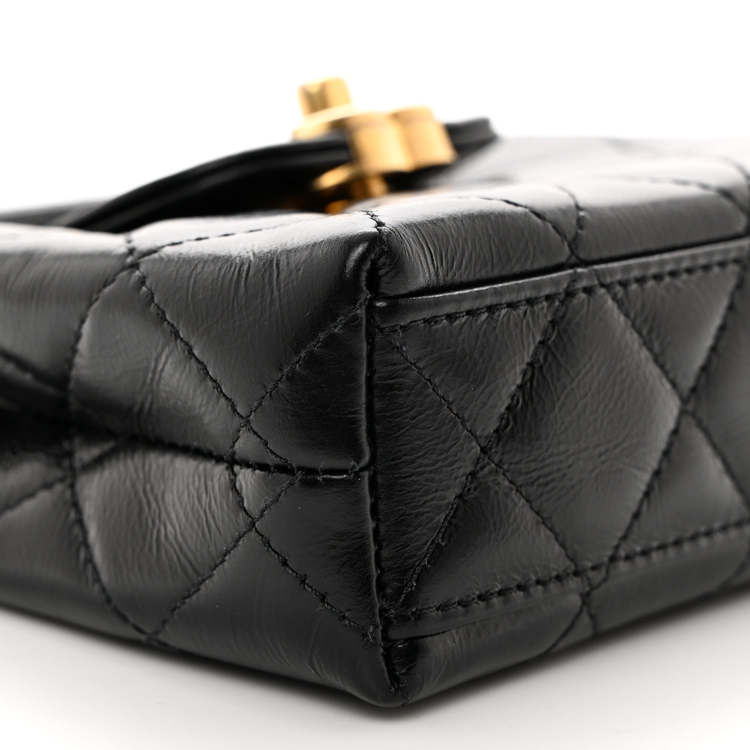 Chanel Shiny Aged Calfskin Quilted Mini Nano Kelly Shopper Black 9 of 11