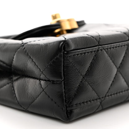 Chanel Shiny Aged Calfskin Quilted Mini Nano Kelly Shopper Black 9 of 11