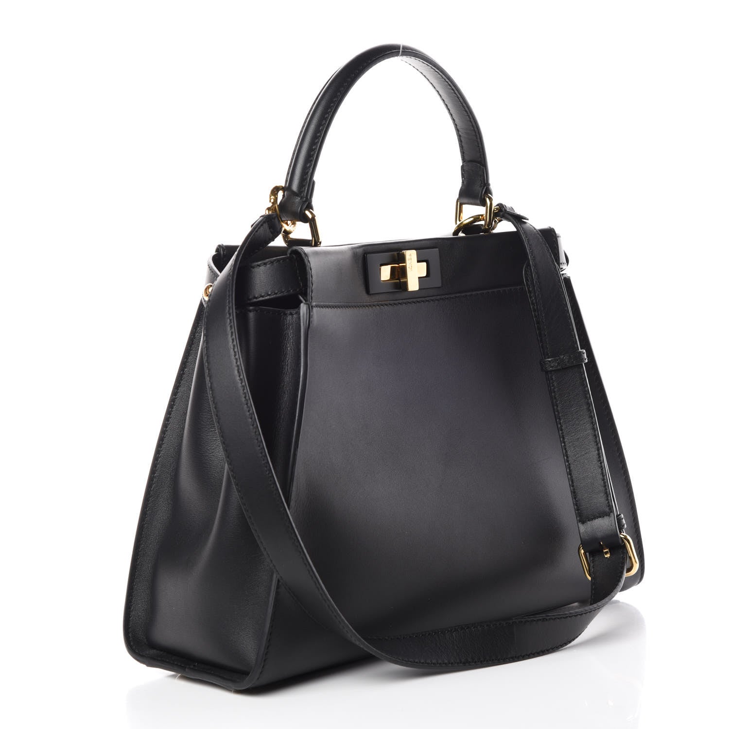 Fendi Vitello Seta Shiny Nappa Medium Peekaboo Iconic Satchel Black 4 of 12