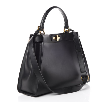 Fendi Vitello Seta Shiny Nappa Medium Peekaboo Iconic Satchel Black 4 of 12