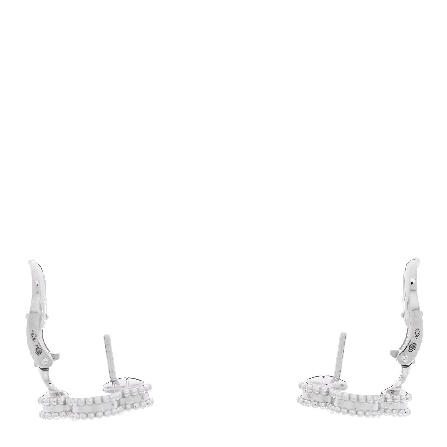 Van Cleef & Arpels 18K White Gold Guilloche Vintage Alhambra Earrings 3 of 5